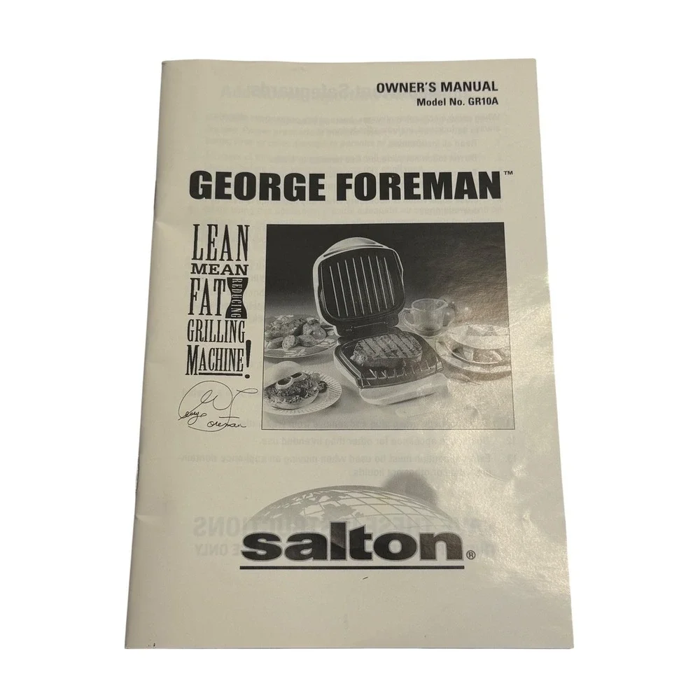VTG‎ George Foreman Grill Owner Manual Model GR10A Salton Lean Mean Fat Grilling